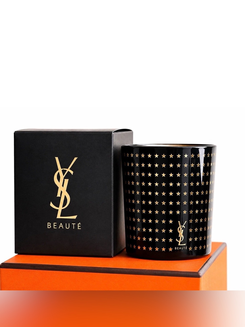 YSL Yves Saint Laurent Beauté Black & Gold Star Glass Candle Holder GWP